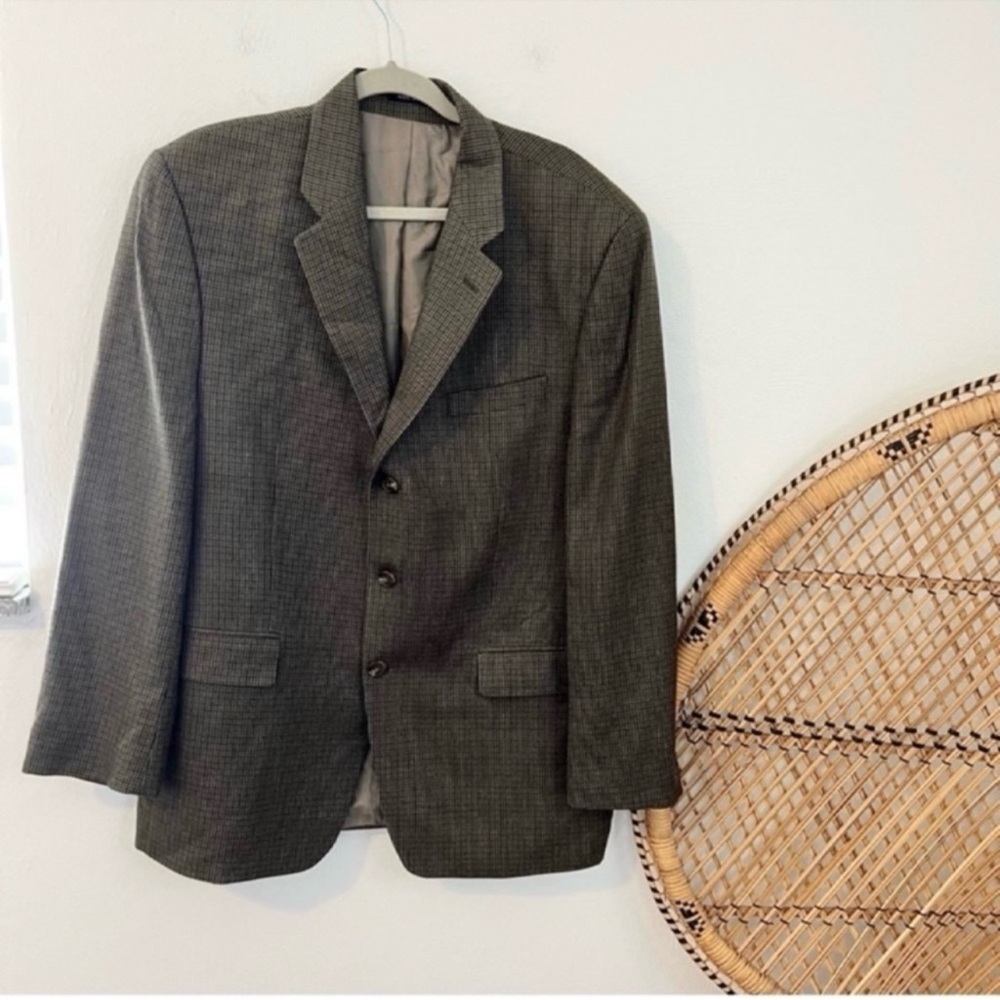 Vintage Ralph Ralph Lauren multicolor brown wool blend plaid three button blazer